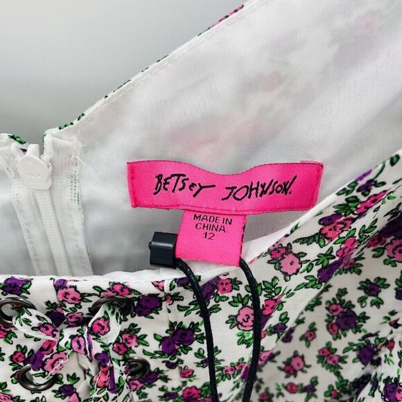 Betsey Johnson Womens Size 12 Layla Floral-Print Mini Dress in Sonic White $119 - Picture 9 of 10